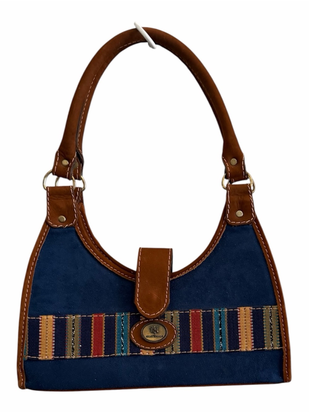 Vintage Guatemala Handcrafted Leather Suede Crescent Hobo Bag